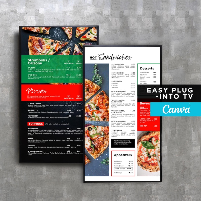 DIY Static TV Editable Digital Menu Board Screen Canva Template for ...