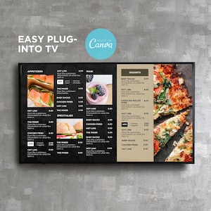 DIY Statische TV Bearbeitbare Digitale Menü Brett Bildschirm Canva Vorlage für Restaurant Pizza Burger Cafe Frühstück Drive Thru Food Truck Küche bbq
