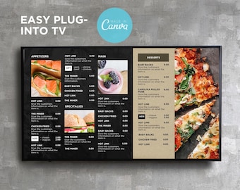 DIY Static TV Editable Digital Menu Board Screen Canva Template for Restaurant Pizza Burger Cafe Breakfast Drive Thru Food Truck Kitchen bbq