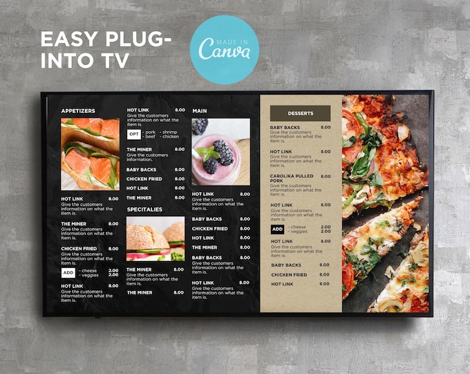 DIY Static TV Editable Digital Menu Board Screen Canva Template for ...