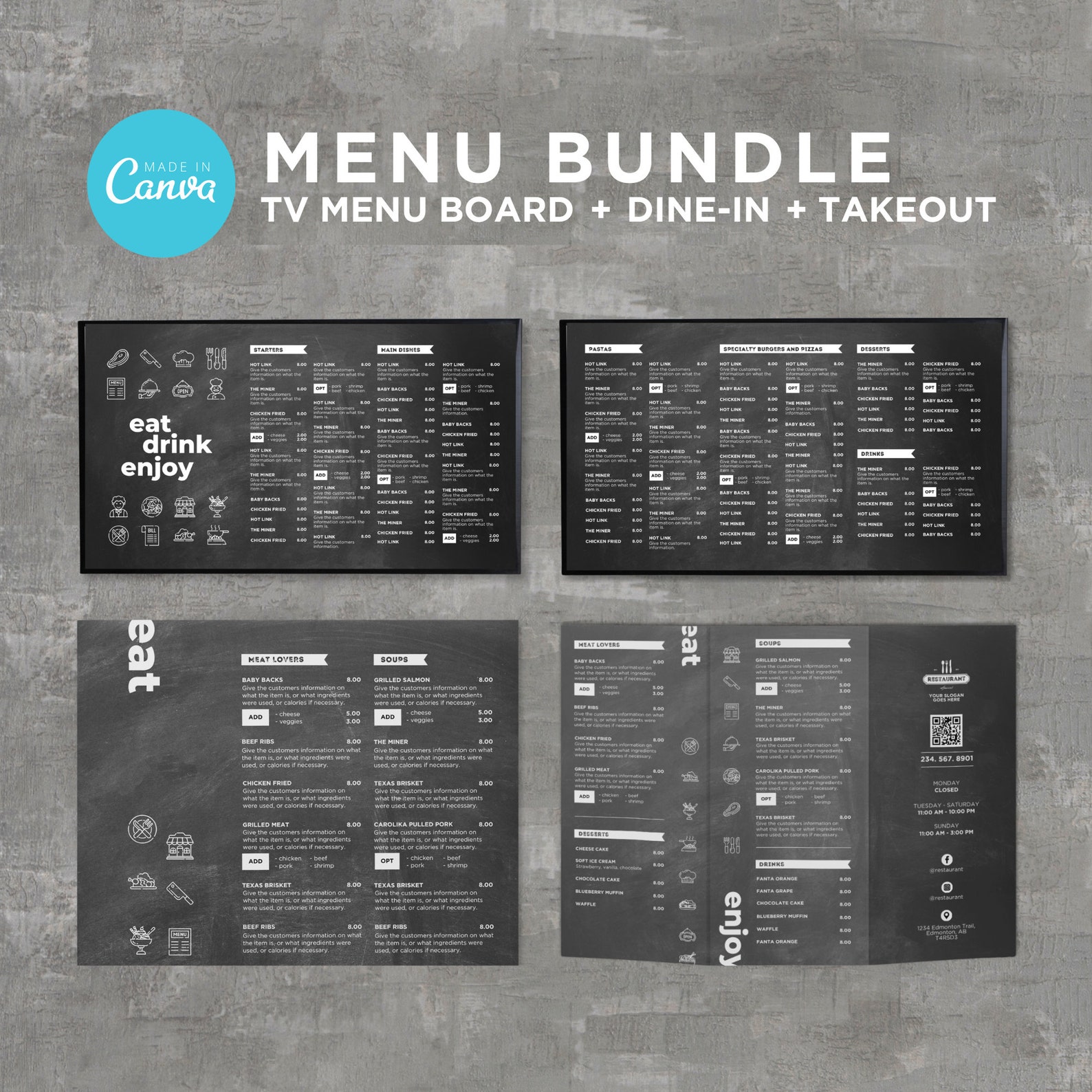 Bundle DIY TV Digital Menu Board Screen Takeout Template for Restaurant ...