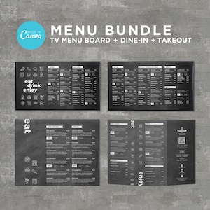 Bundle DIY TV Digital Menu Board Bildschirm Takeout Vorlage für Restaurant Pizza Burger Frühstück Drive Thru Food Truck Kitchen Canva Bearbeitbar