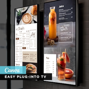 Tela de quadro de menu digital editável para TV estática faça você mesmo Canva Template para restaurante Sanduíche Café Café da manhã Drive Thru Food Truck Chá Smoothie