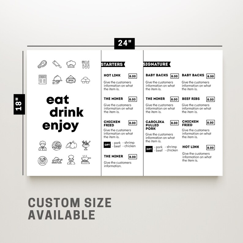 DIY Restaurant Menu Board Template Restaurant Menu Design Etsy
