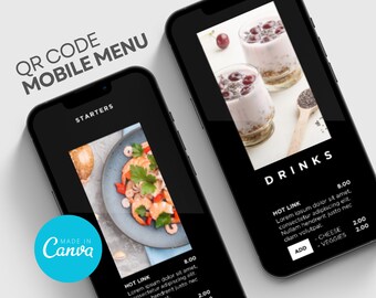 Menú de código QR móvil Sitio web para restaurante Pizza Hamburguesa Café Desayuno Comida digital para llevar Autoservicio Camión de comida Cocina Escaneable por teléfono