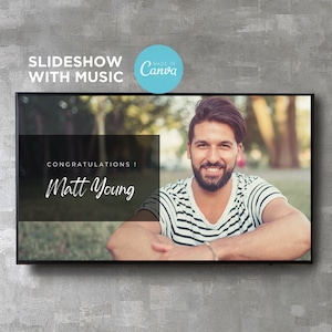 Birthday Slideshow Presentation Template with Music Photo Collage Slide Show Digital Video Movie Album Book Canva Text Image Song Editable
