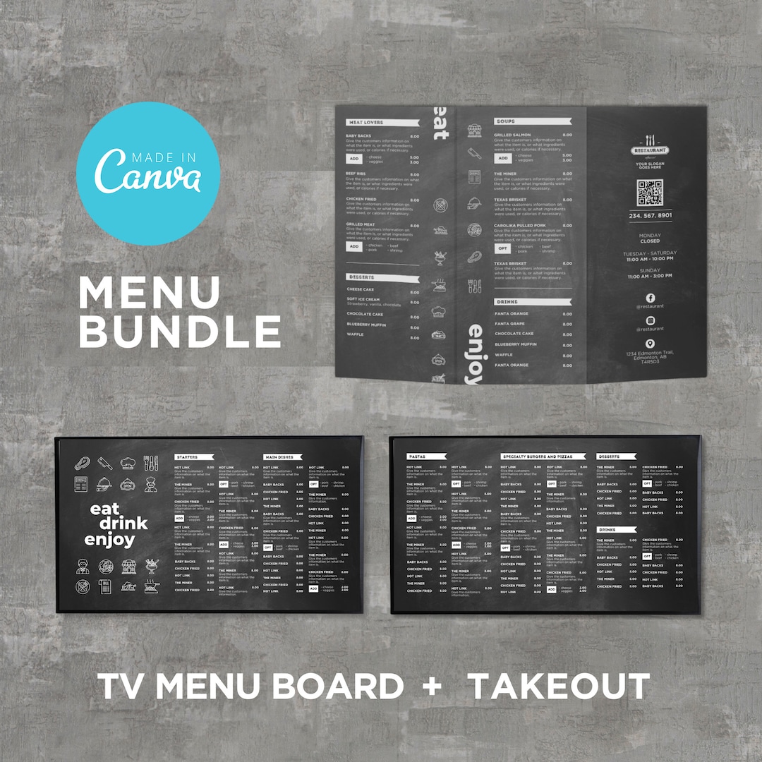 Bundle DIY TV Digital Menu Board Screen Takeout Template for Restaurant ...
