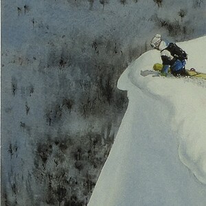 Skier on snowdrift, skier on top, snowboarder on snowdrift, snowboarder on top