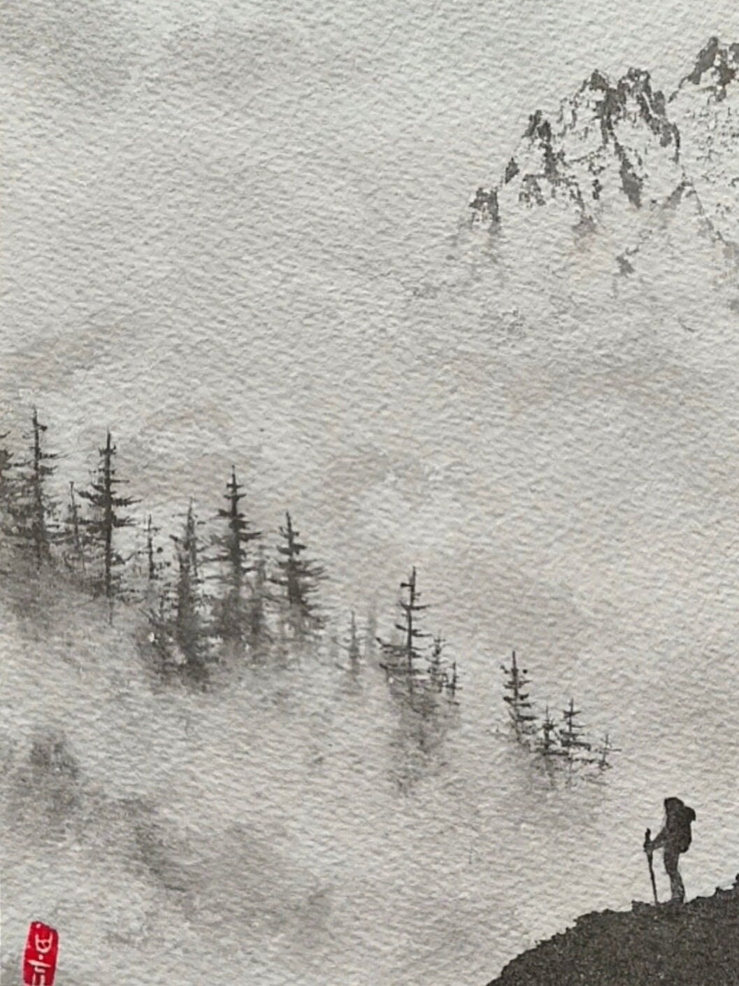 Mountain landscape, nature lovers, soothing painting, mountain painting, hiker gift, nature deco, plenitude