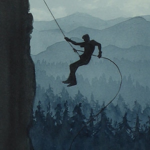 Rappeling, Climbing, Abseiling, Roped, Freedom, Mountaineering drawing, Climber&#39;s drawing, Climber, Climbing gift, Climbing painting
