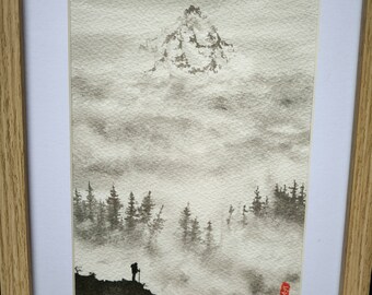 Mountain landscape, nature lovers, soothing painting, mountain painting, hiker gift, nature deco, plenitude