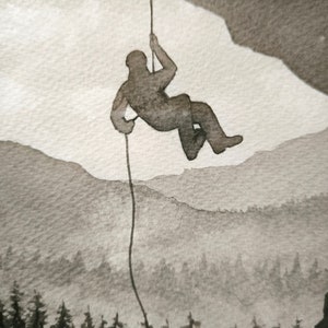 Rappeling, Climbing, Abseiling, Roped, Freedom, Mountaineering drawing, Climber&#39;s drawing, Climber, Climbing gift, Climbing painting