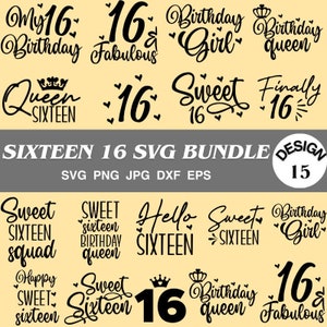 Sweet Sixteen SVG, Sweet 16 SVG, Aniversário de menina svg, Aniversário svg, Aniversário de menina SVG, Esquadrão de aniversário svg, 16º, Arquivo de corte Cricut, Silhueta