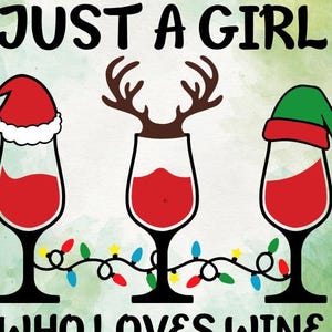 クリスマスワイン SVG、ホリデードリンク SVG、クリスマスにワインを愛する女の子 SVG、ワイン愛好家 SVG、面白いクリスマス SVG、メリークリスマス SVG