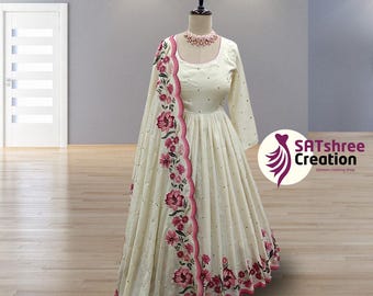 Designer Anarkali Gown Cinon Silk with Heavy Embroidery & 5mm Sequence Work Indian Wedding Dress Full Stitched Pakistani Gown