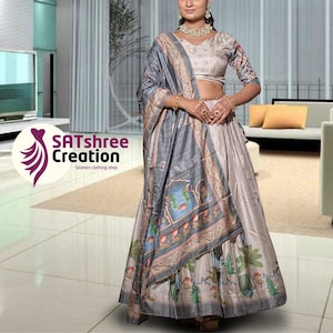Kalamkari Choli Lehenga Set with Dupatta - Off-White Floral Bollywood Ethnic Wear, Designer Printed Sangeet & Wedding Party Outfit for Women
