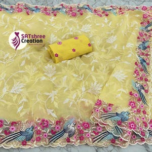 Embroidered Silk Organza Fabric: Floral Sequins Bridal Dress Material