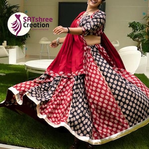 Navratri Garba Lehenga Choli: Rayon Cotton Azarakh Print - Ready to Wear