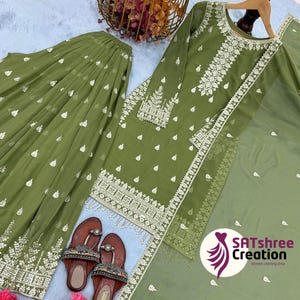 Green Chanderi Salwar Kameez: Hand Pearl Embroidery Punjabi Suit