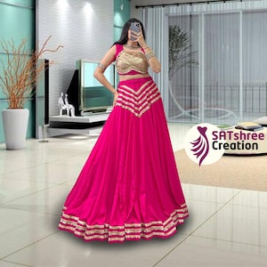 Pink Printed Rayon Lehenga Choli: Real Kodi Work Indian Garba Dress