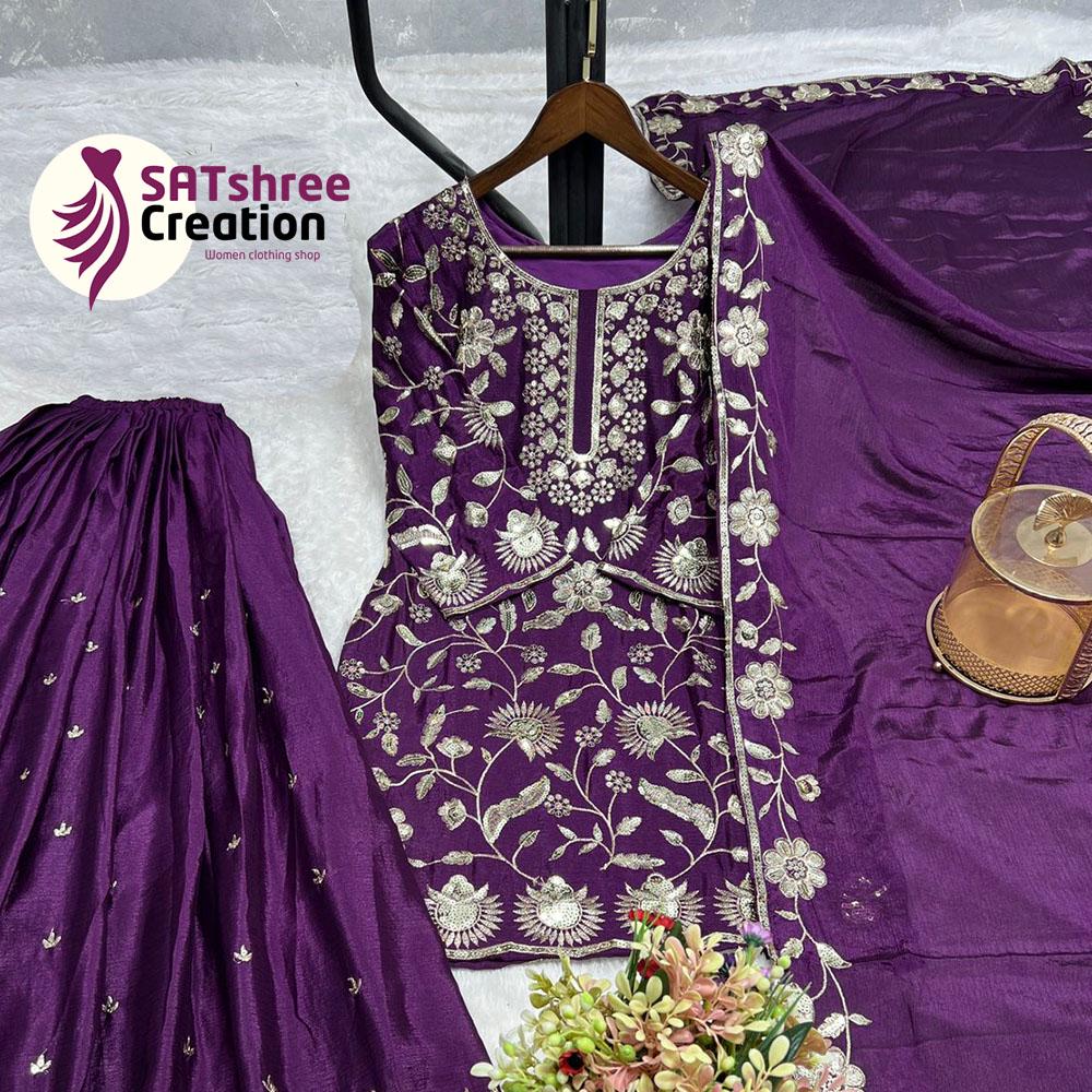 Purple Heavy Chinon Silk Wedding Salwar Kameez for Women with Heavy Embroidery & Sequence Work | Pakistani-Indian Eid Outfit Made to Order