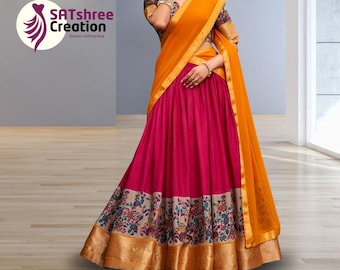 Silk Half Saree Lehenga Set, South Indian Pavadai Sattai