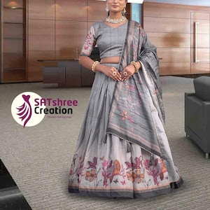 Kalamkari Choli Lehenga Set with Dupatta - Off-White Floral Bollywood Ethnic Wear, Designer Printed Sangeet & Wedding Party Outfit for Women