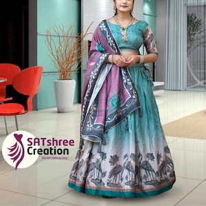 Kalamkari Choli Lehenga Set with Dupatta - Off-White Floral Bollywood Ethnic Wear, Designer Printed Sangeet & Wedding Party Outfit for Women