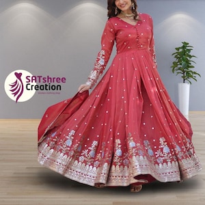 Purple Floral Anarkali Gown: Indian Wedding Partywear Dress