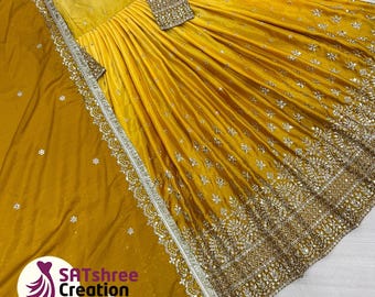 Yellow color Designer Anarkali Gown Cinon Silk with Heavy Embroidery & 5mm Sequence Work Indian Wedding Dress Full Stitched Pakistani Gown