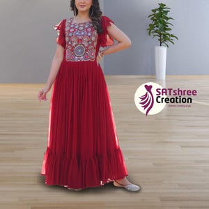 New designer red heavy kurti gown suit set with dupatta for womens, bridal wedding dress, readymade partywear outfit, Pakistani suits