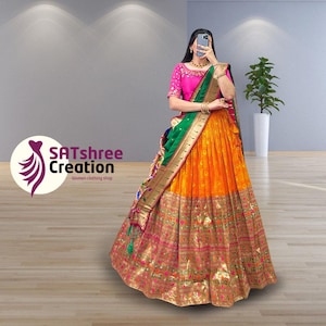 Traditional Designer Cotton Silk Half Saree Lehenga Set for Women,Pavadai Sattai,ready made half saree southindian,Ready to Wear Half Saree