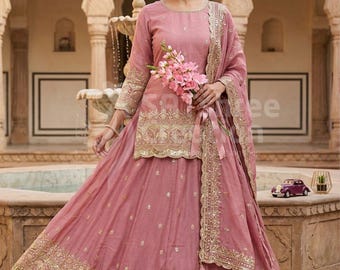 Embroidered Chinon Anarkali Gown with Dupatta: Indian Wedding Partywear