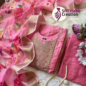 Pink Chanderi Salwar Kameez: Hand Pearl Punjabi Suit