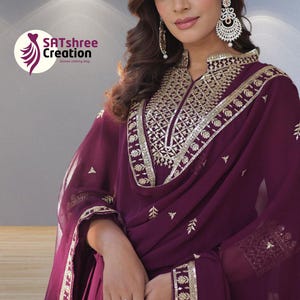 Purple Anarkali Gown With Dupatta,Perfect as a wedding gown,long kurti or Indian wedding wear suit,indian traditional wear anarkali gown set