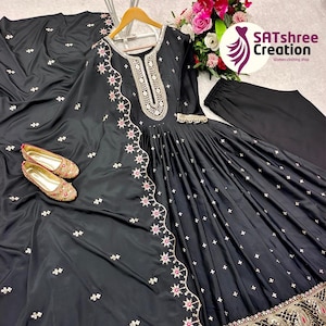Embroidered Anarkali Gown: Crepe Indian Wedding Dress, Plus Size