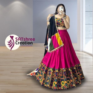 Navratri Mirror Work Lehenga Choli: Rayon Garba Skirt