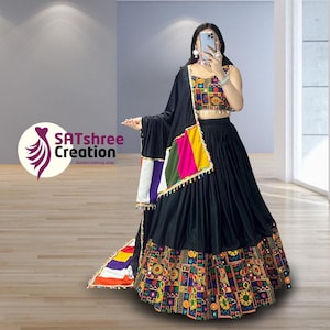 Navratri Mirror Work Lehenga Choli: Rayon Garba Skirt