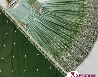 Pista Green Designer Anarkali Gown Cinon Silk with Heavy Embroidery & 5mm Sequence Work Indian Wedding Dress Full Stitched Pakistani Gown