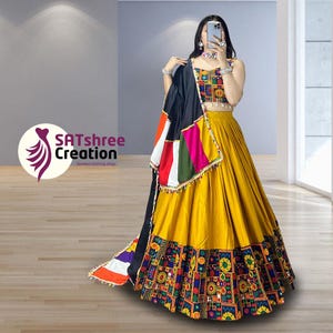 Navratri Rayon Lehenga Choli: Mirror Work Garba Dress