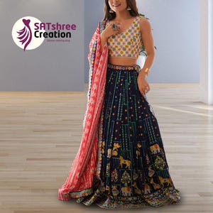 Blue Faux Georgette Lehenga Choli: Navratri Garba Dress, Ready to Wear