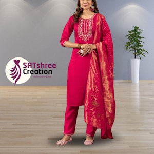 Embroidered Silk Punjabi Suit: Red Anarkali Salwar Kameez, Plus Size