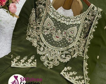 Mehndi Green Sharara Suit: Embroidered Silk Pakistani Wedding Outfit