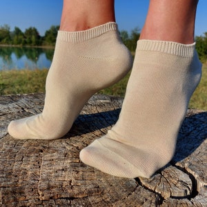 3x SET 100% Organic Cotton Ankle Socks; Pure certified undyed natural cotton; Low cut thin vegan moisture-wicking socks; Made in Italy
