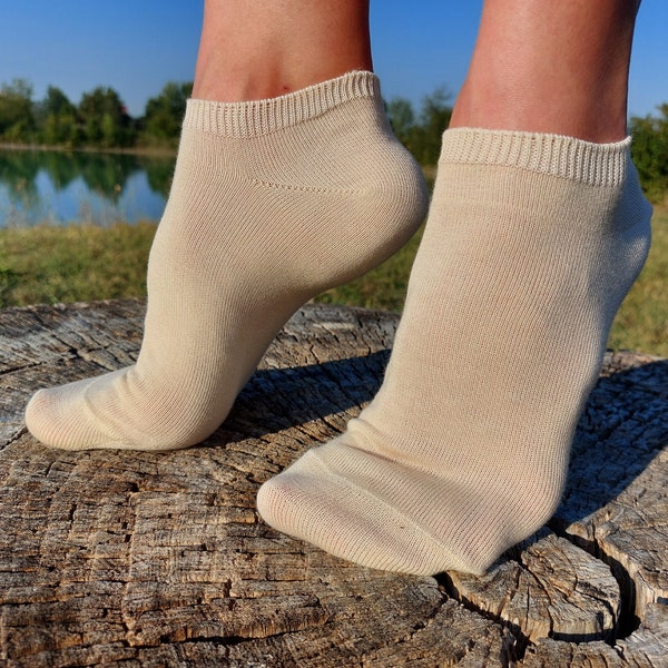 3x SET Calcetines tobilleros 100% algodón orgánico; Algodón natural puro certificado sin teñir; Calcetines veganos finos de corte bajo que absorben la humedad; Hecho en Italia