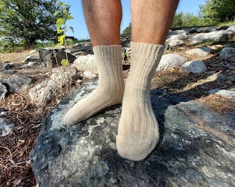 2x SET Italian Alpaca Wool Socks; Thick cozy warm winter socks; Snug Socks Natural color undyed beige ecru; Hiking boot socks; Made in Italy
