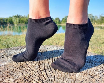 3x SET 100% Organic Cotton Sneaker Socks; Natural dyes only; Cool thin organic cotton; Casual eco black summer socks; Made in Italy
