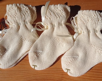 3x Set Organic Cotton Baby Socks, handmade postpartum gift, girl lace organic cotton socks, 100% certified organic cotton. MADE IN ITALY