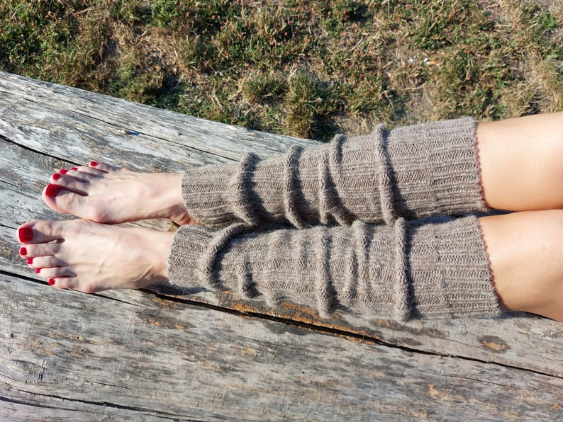Italian Alpaca Wool Leg Warmers Long knitted thick wool socks Weaven knee high leg warmers Flip flop yoga dance socks Made in Italy image 5