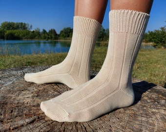 3x SET Organic Cotton Socks; Pure natural color, undyed crew socks; Slouch, non pressing, comfortable; Thick and absorbing; Made in Italy